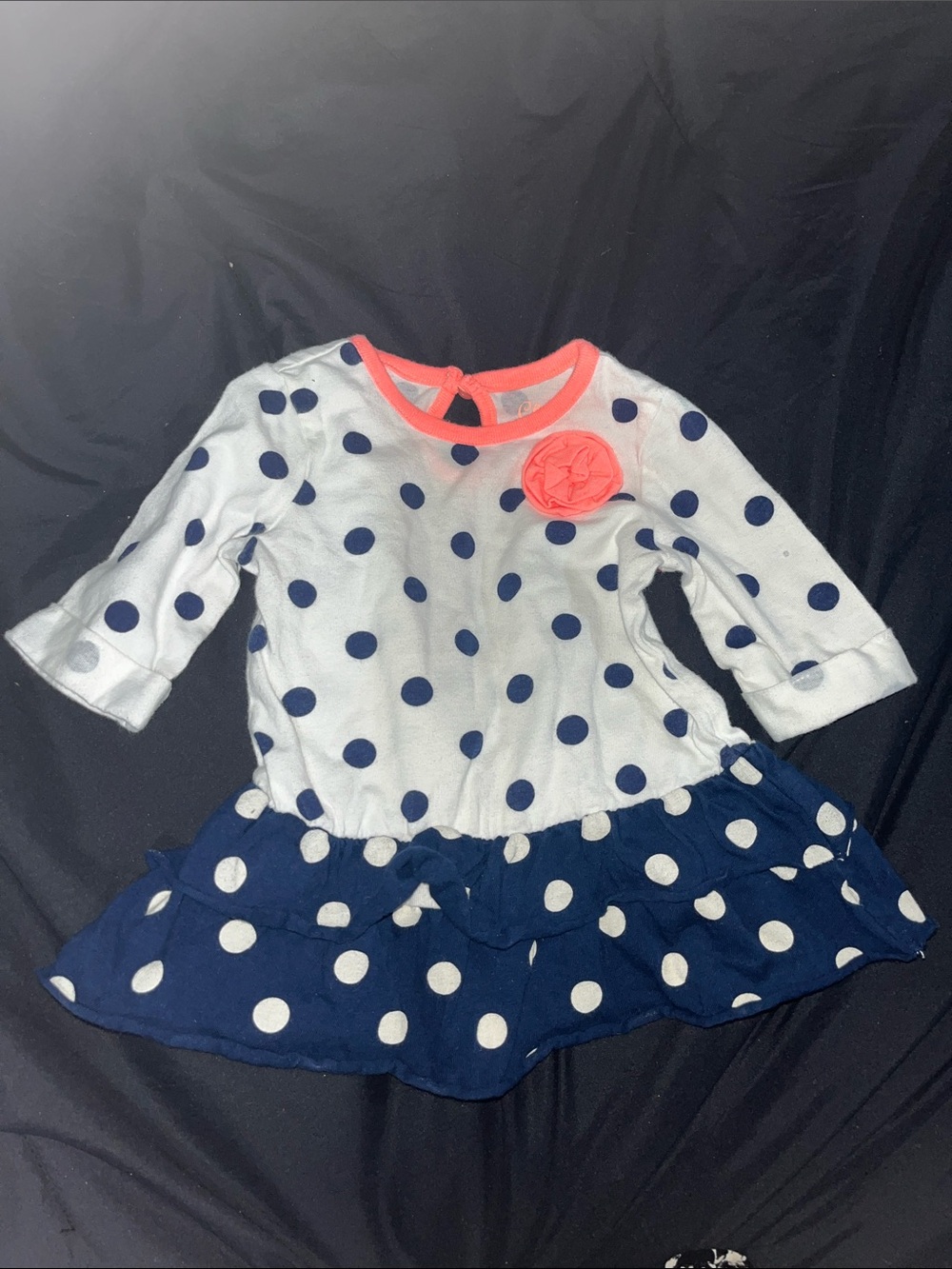 Cherokee Navy & White Polka Dot Dress with Coral Trim